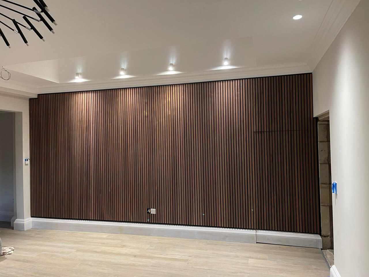 Living room in extension with bespoke joinery feature wall