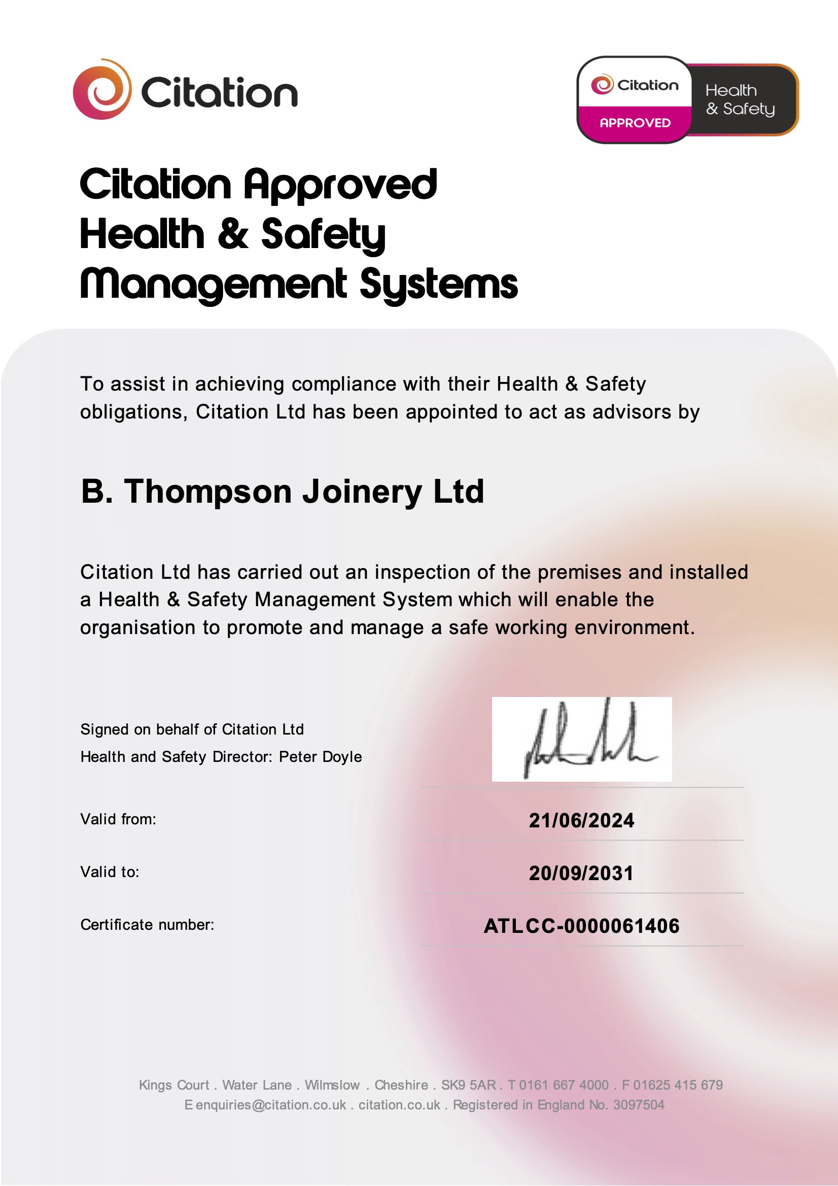 Health and Safety Certificiate